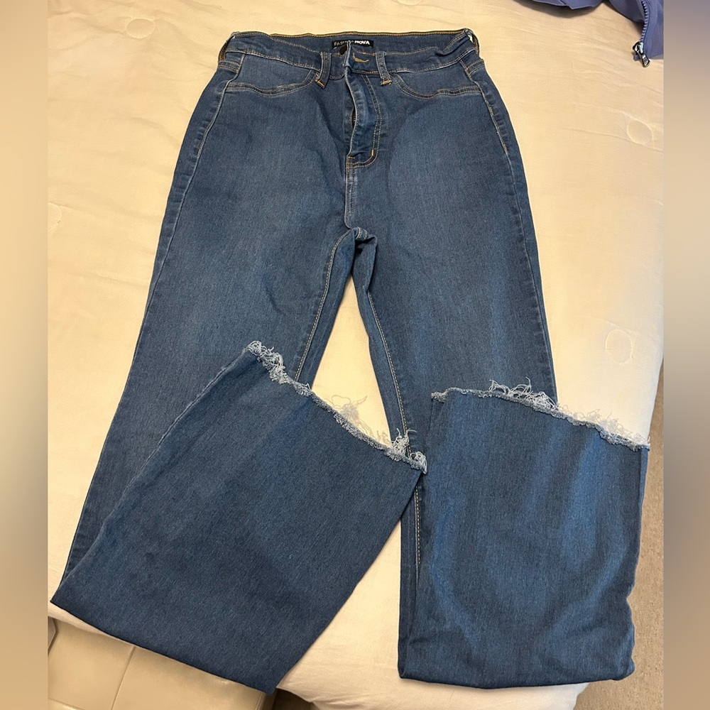 Fashion Nova Dark Blue Flare Leg Jeans